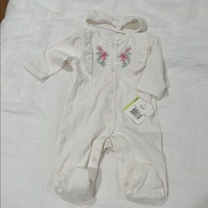 Little Me White Floral Baby Footie